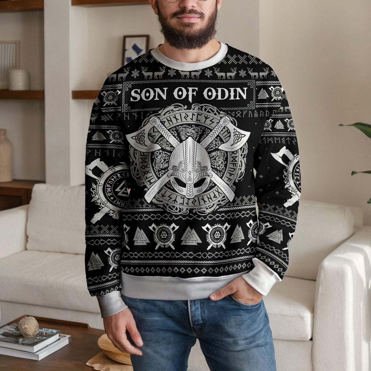 Viking Warrior Ugly Christmas Sweater, Nordic Holiday Design