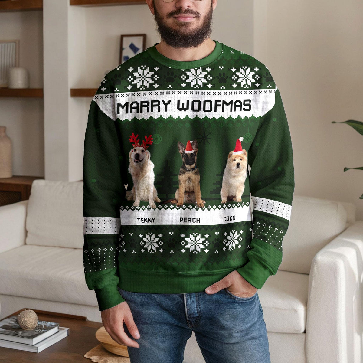 Personalized Pet Hockey Ugly Christmas Sweater, Custom Pet Photo And Santa Design