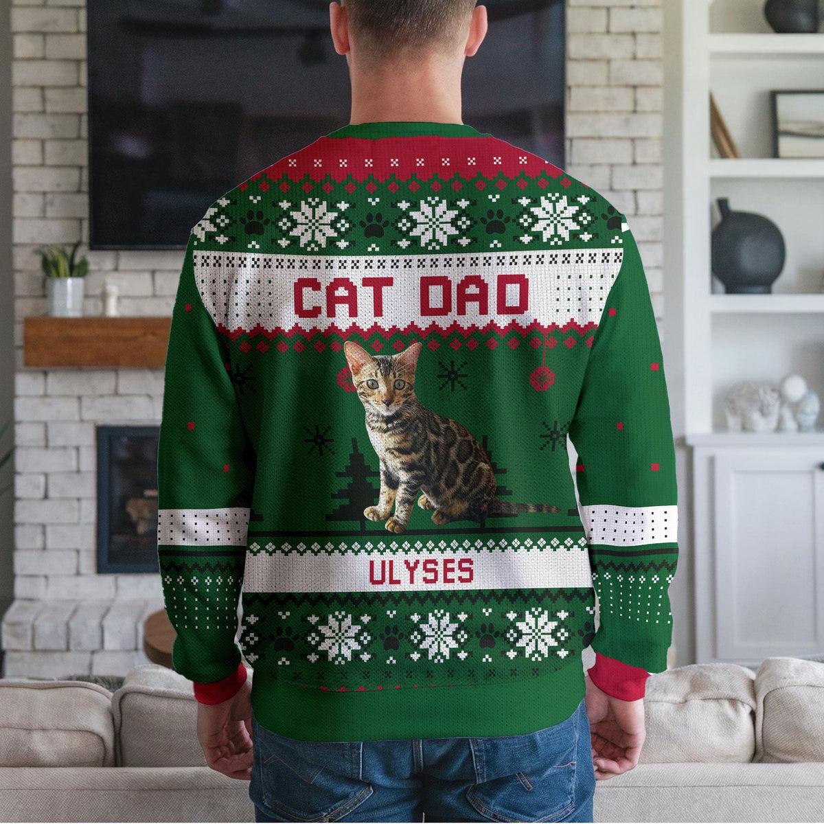 Personalized Cat Dad Ugly Christmas Sweater, Custom Pet Photo Design