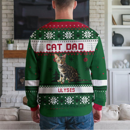 Personalized Cat Dad Ugly Christmas Sweater, Custom Pet Photo Design