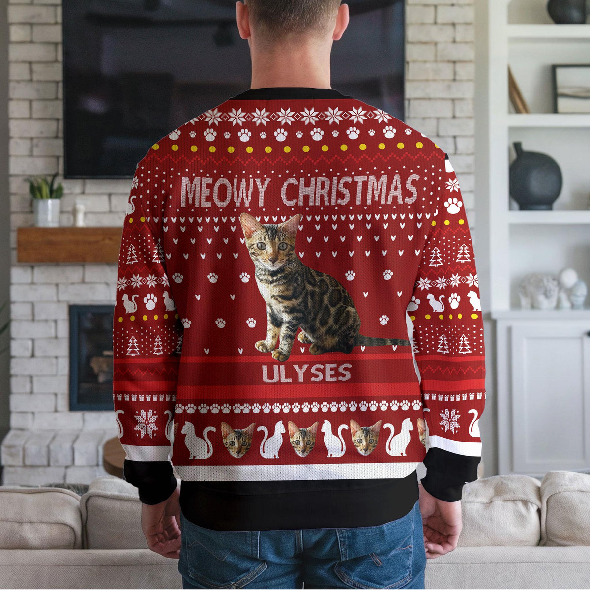 Personalized Cat Dad Ugly Christmas Sweater, Custom Pet Photo Design
