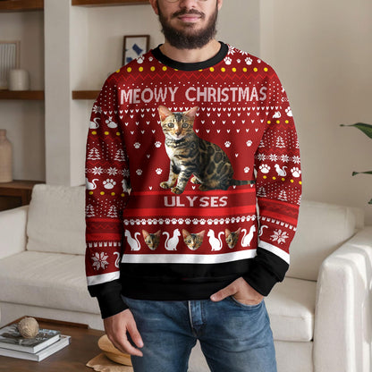 Personalized Cat Dad Ugly Christmas Sweater, Custom Pet Photo Design