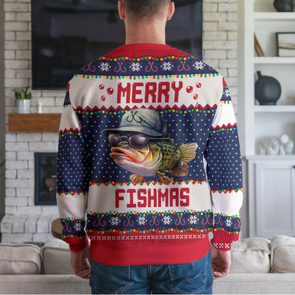 Merry Fishmas Fishing Ugly Christmas Sweater, Funny Bass Design