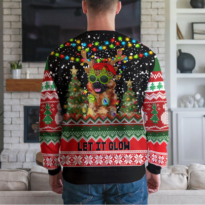 Let It Glow Dog Ugly Christmas Sweater, Christmas Lights Reindeer Dog Design