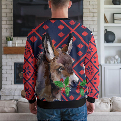 Donkey Ugly Christmas Sweater, Funny Holly Berry Farm Animal Design