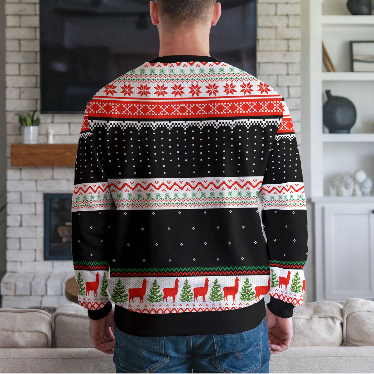 Llama Ugly Christmas Sweater, Christmas Lights Santa Llama Design
