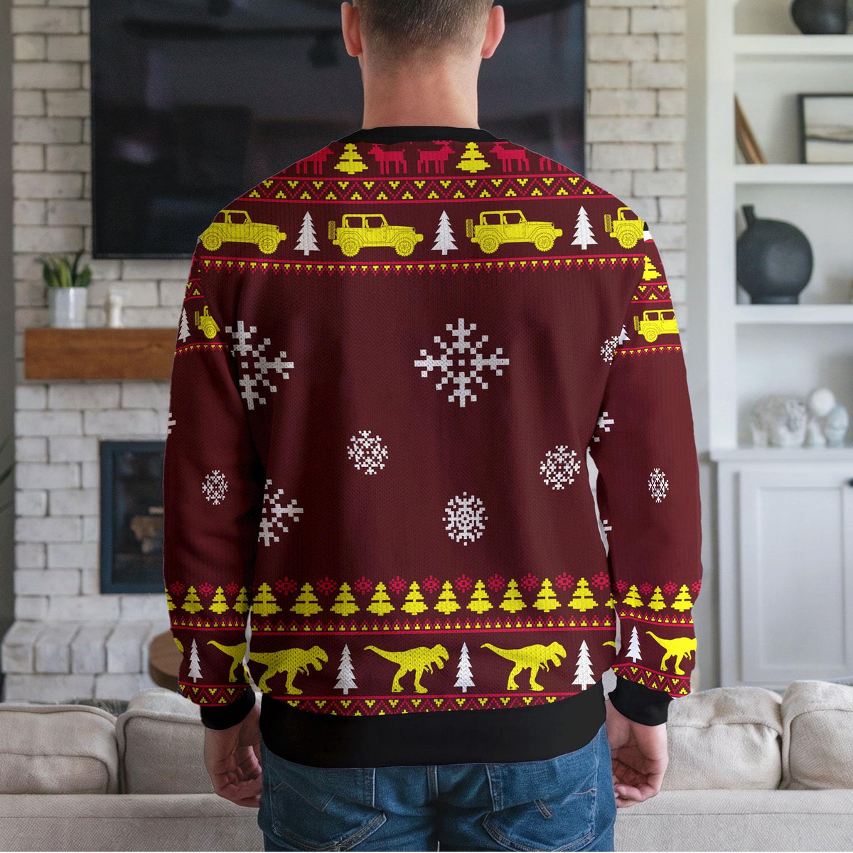 Santa T-rex Ugly Christmas Sweater, Funny Dinosaur Holiday Design