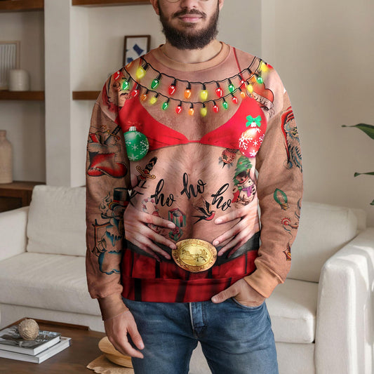 Funny Tattoo Ugly Christmas Sweater, Ho Ho Ho Christmas Lights Design