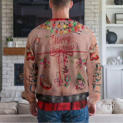 Funny Tattoo Ugly Christmas Sweater, Ho Ho Ho Christmas Lights Design