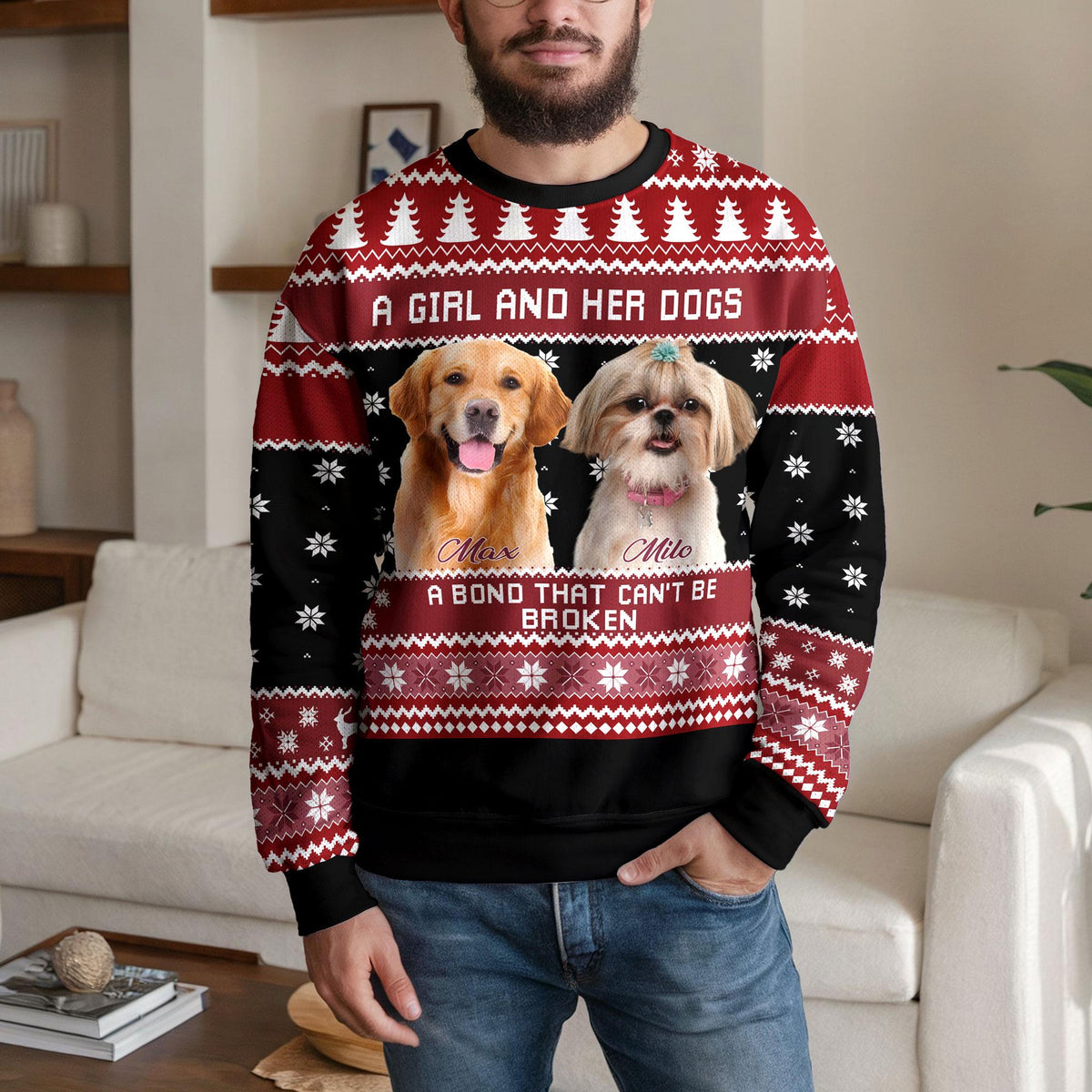 Personalized Dog Photo Ugly Christmas Sweater, Custom Dog Name Design