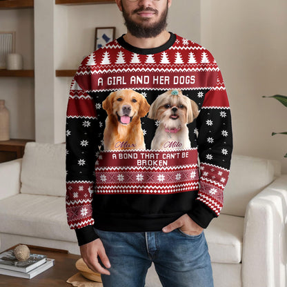 Personalized Dog Photo Ugly Christmas Sweater, Custom Dog Name Design