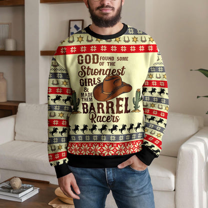 Barrel Racing Ugly Christmas Sweater, Cowgirl Western Horse Design