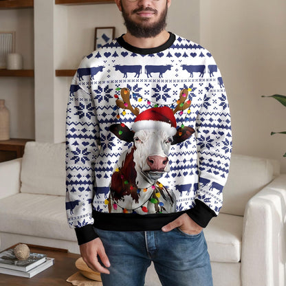 Christmas Cow Ugly Christmas Sweater, Santa Hat Farm Animal Design
