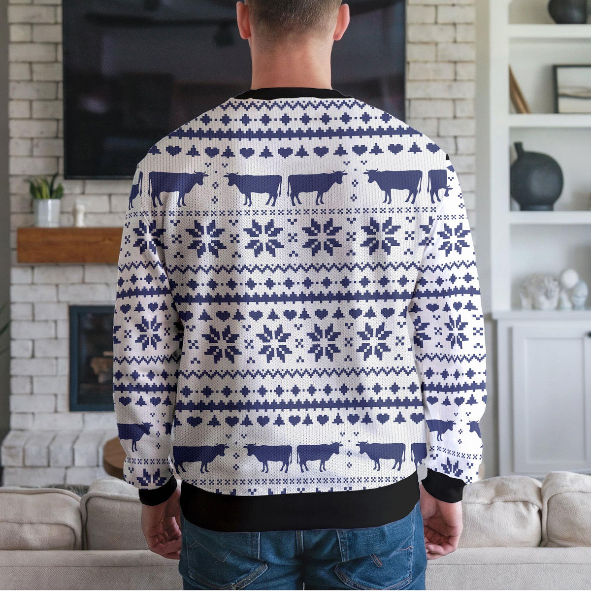Christmas Cow Ugly Christmas Sweater, Santa Hat Farm Animal Design