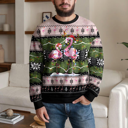 Pink Flamingo Ugly Christmas Sweater, Funny Tropical Holiday Design