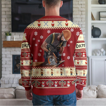 Construction Worker Ugly Christmas Sweater, Funny Builder Carpenter Design