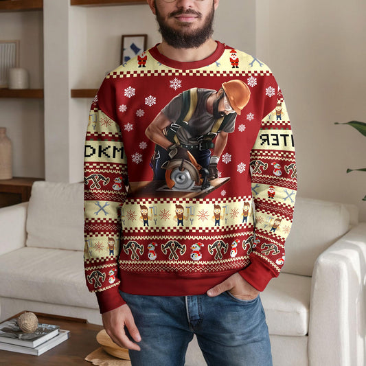 Construction Worker Ugly Christmas Sweater, Funny Builder Carpenter Design