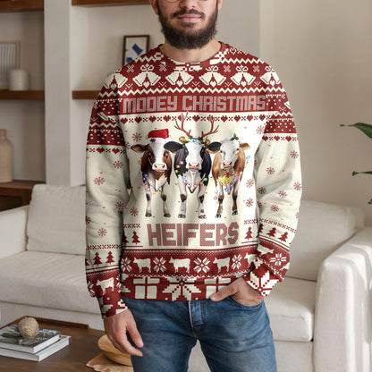 Moody Christmas Cow Ugly Christmas Sweater, Funny Farm Animal Design