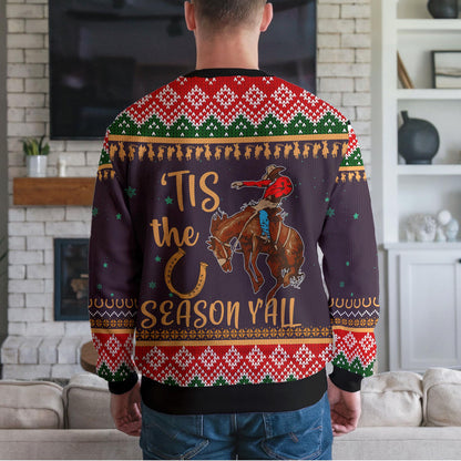 Rodeo Ugly Christmas Sweater, Cowboy Horse Western Bull Rider Design