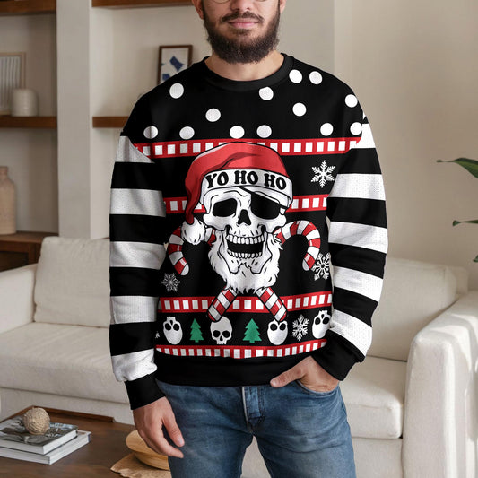 Santa Skull Ugly Christmas Sweater, Gothic Candy Cane Holiday Design