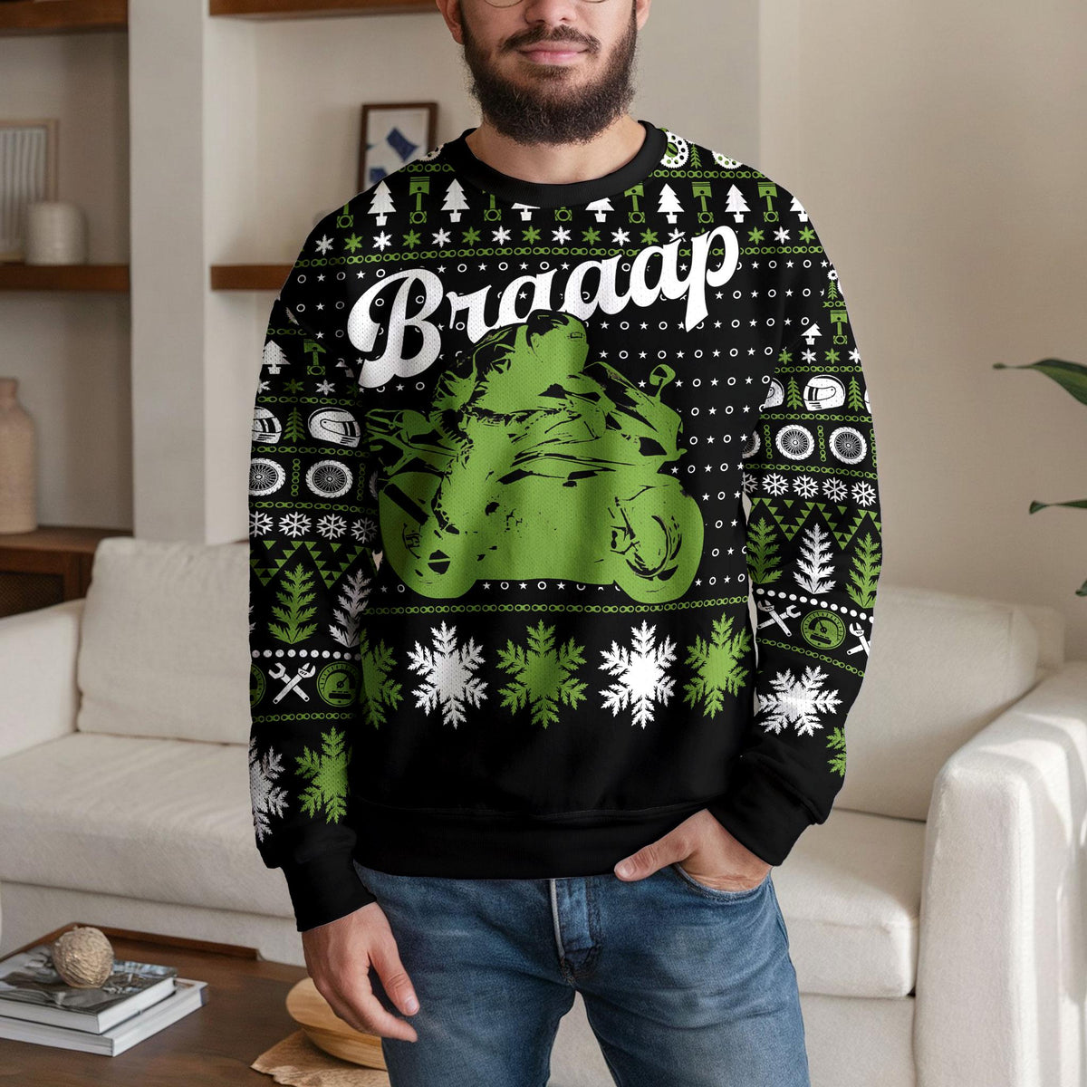 Motorcycle Ugly Christmas Sweater, Funny Biker Holiday Design