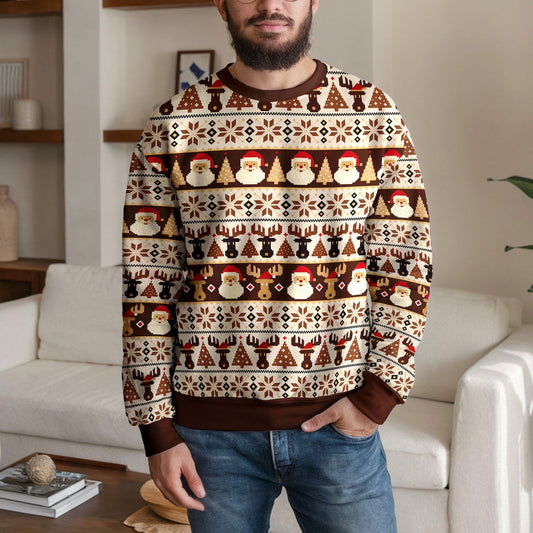 Santa Reindeer Ugly Christmas Sweater, Nordic Fair Isle Holiday Design