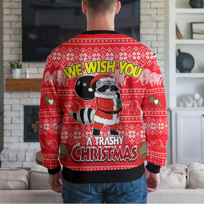 Trash Panda Raccoon Ugly Christmas Sweater, Funny Santa Raccoon Design