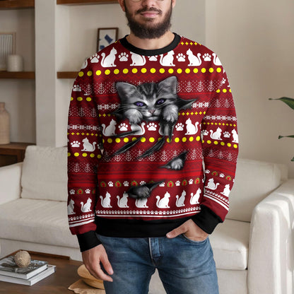 Black Cat Ugly Christmas Sweater, Funny Festive Kitty Design