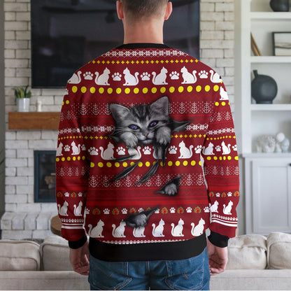Black Cat Ugly Christmas Sweater, Funny Festive Kitty Design