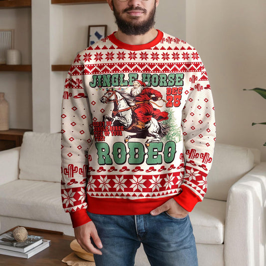 Santa Rodeo Ugly Christmas Sweater, Cowboy Horse Western Design
