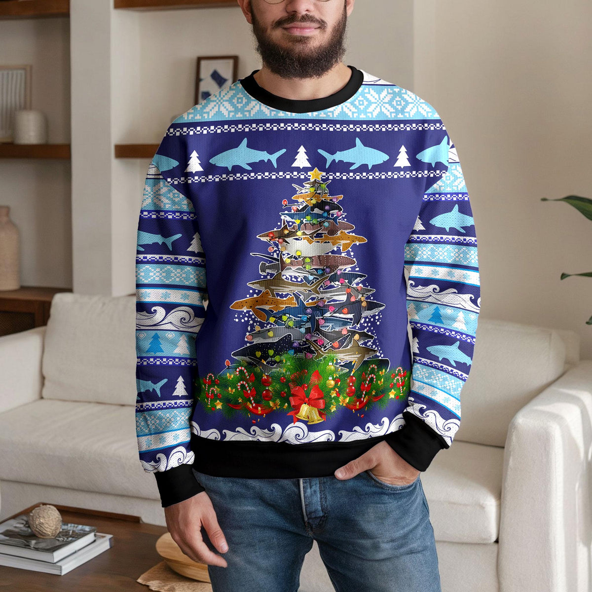 Shark Christmas Tree Ugly Christmas Sweater, Funny Ocean Lover Design