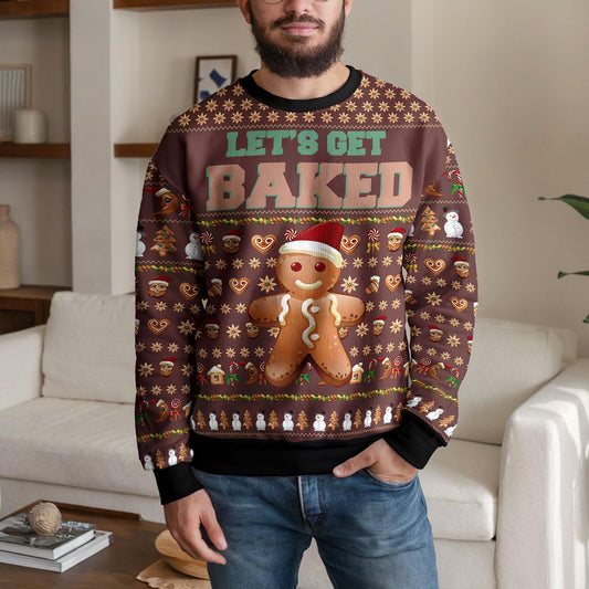 Let's Get Baked Gingerbread Man Ugly Christmas Sweater, Funny Baker Design