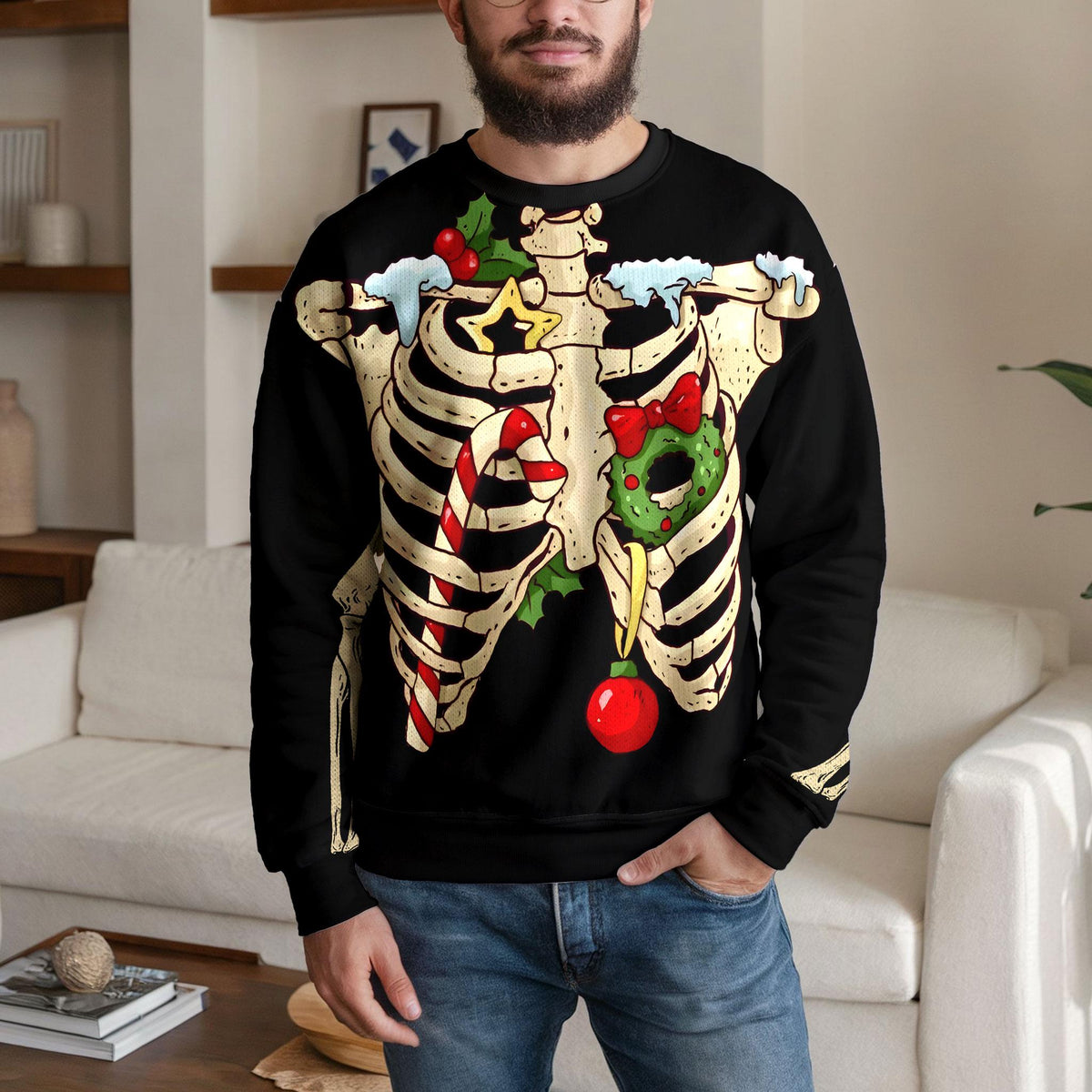 Skeleton Ugly Christmas Sweater, Funny Gothic Holiday Design