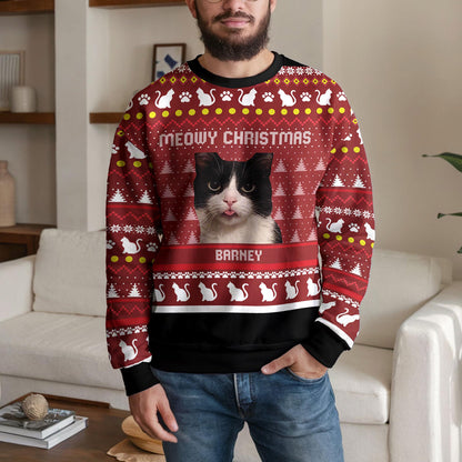Personalized Pet Photo Ugly Christmas Sweater, Custom Cat Mom Or Dad Design