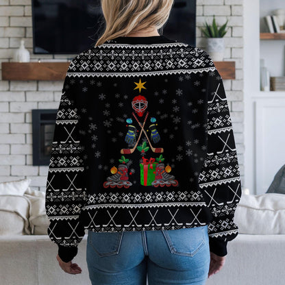 Hockey Ugly Christmas Sweater, Funny Santa Ice Hockey Design