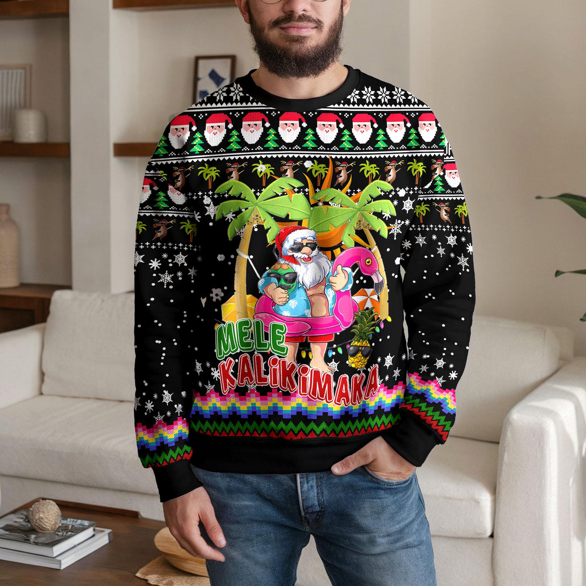 Hockey Ugly Christmas Sweater, Funny Santa Ice Hockey Design