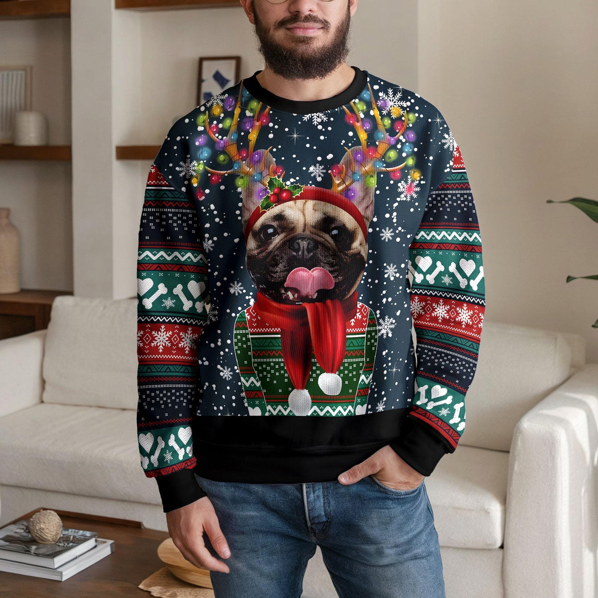 Personalized Pet Photo Ugly Christmas Sweater, Custom Dog Mom Or Dad Design
