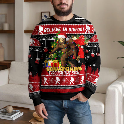 Bigfoot Ugly Christmas Sweater, Funny Cryptid Holiday Party Design
