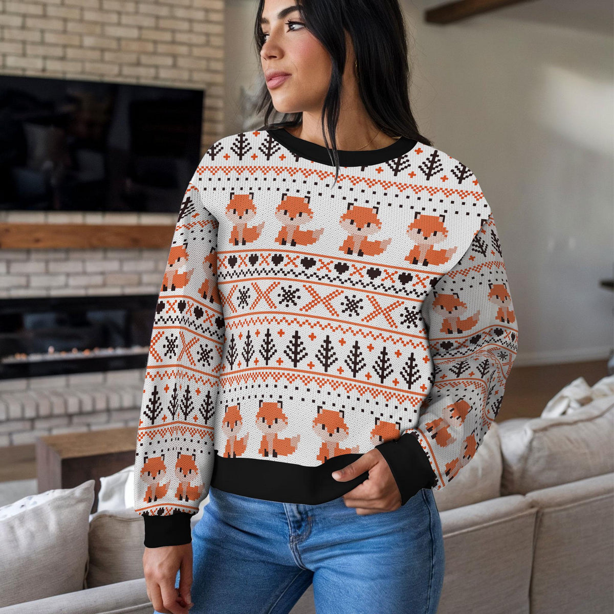 Fox Ugly Christmas Sweater, Cute Woodland Animal Retro Design