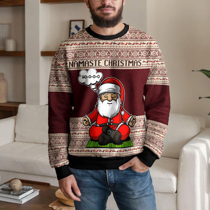 Yoga Santa Ugly Christmas Sweater, Funny Meditation And Zen Design