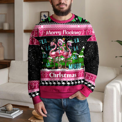 Flamingo Ugly Christmas Sweater, Funny Pink Bird Tropical Design