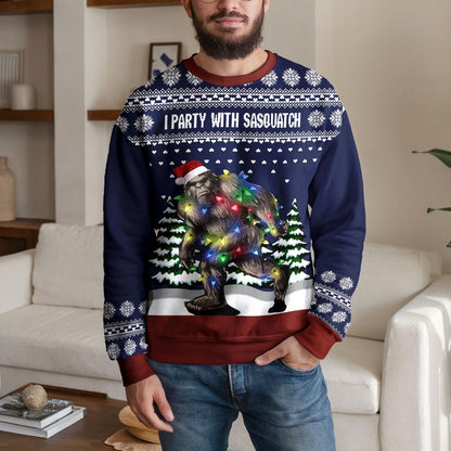Bigfoot Ugly Christmas Sweater, Funny Cryptid Holiday Party Design