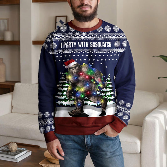 Bigfoot Ugly Christmas Sweater, Funny Cryptid Holiday Party Design
