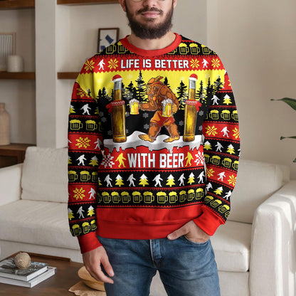 Bigfoot Ugly Christmas Sweater, Funny Cryptid Holiday Party Design