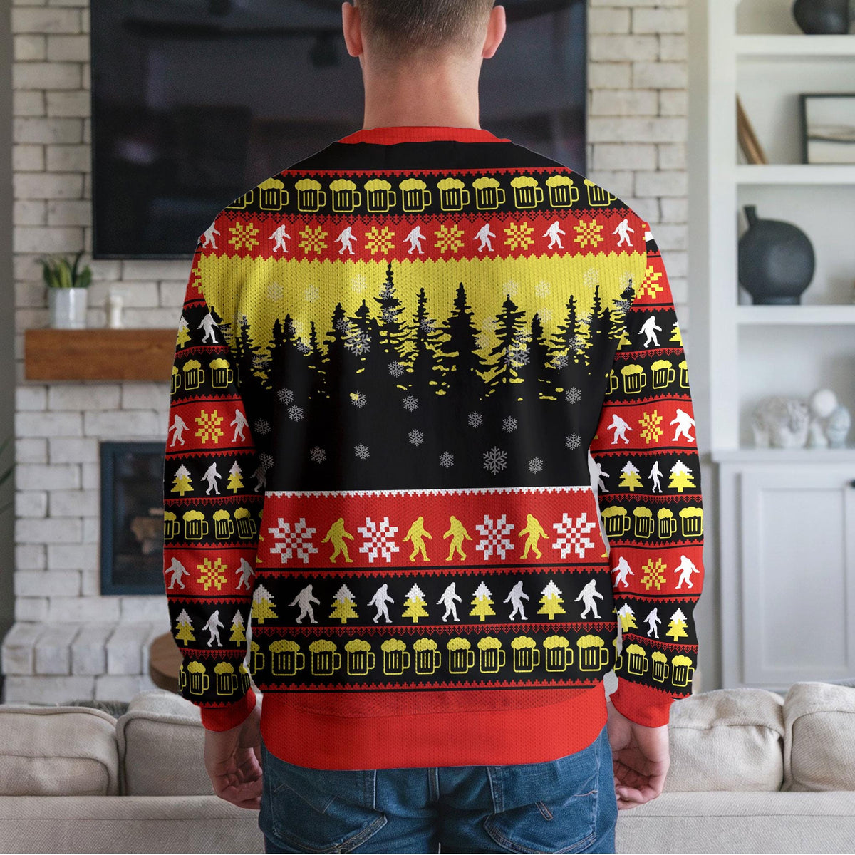 Bigfoot Ugly Christmas Sweater, Funny Cryptid Holiday Party Design