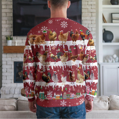 Chicken Ugly Christmas Sweater, Funny Rooster And Hen Farm Design