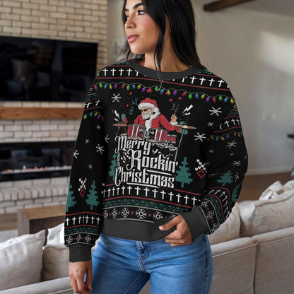 Hockey Ugly Christmas Sweater, Funny Santa Ice Hockey Design