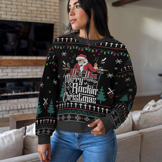 Hockey Ugly Christmas Sweater, Funny Santa Ice Hockey Design