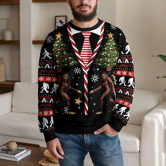 Bigfoot Ugly Christmas Sweater, Funny Cryptid Holiday Party Design