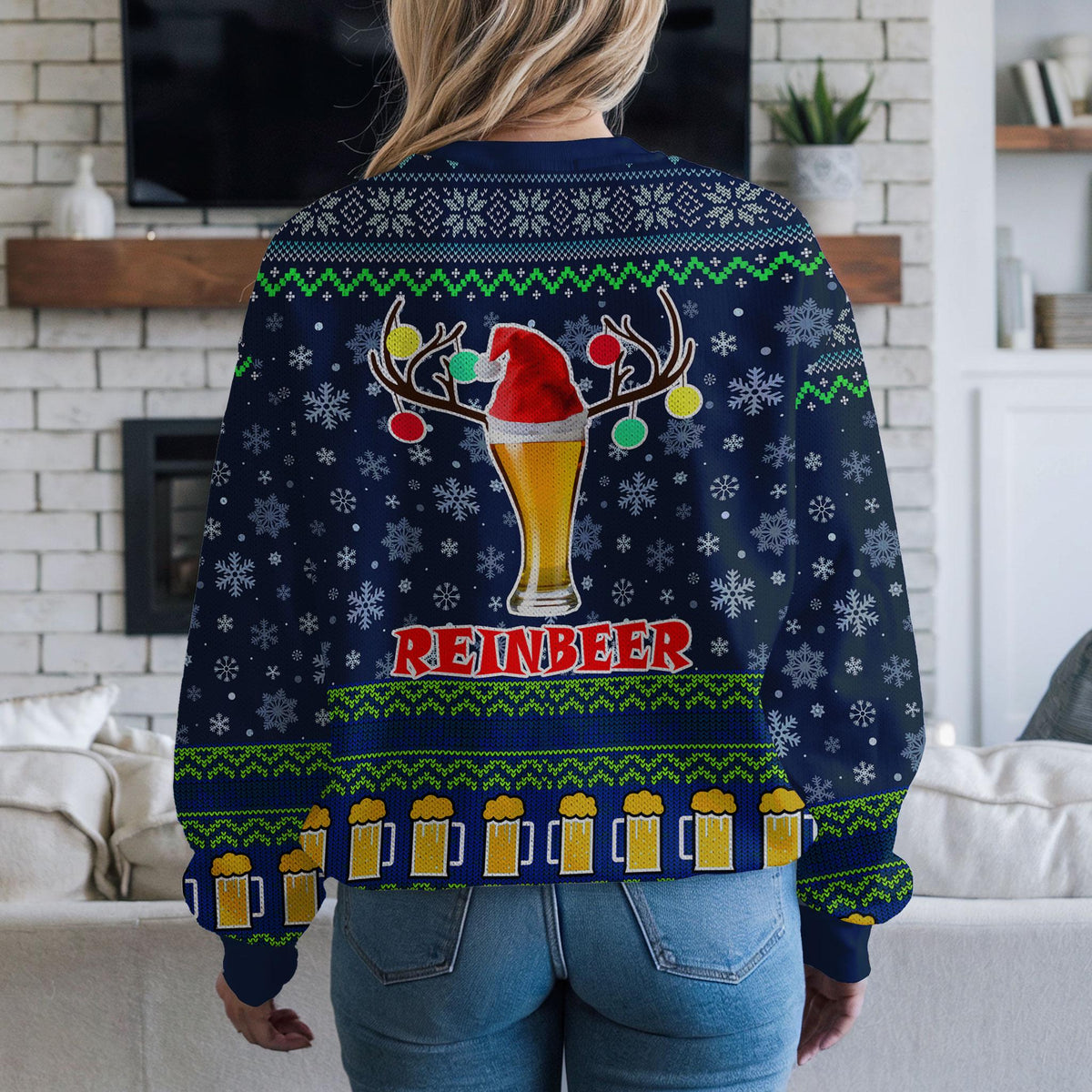 Beer Ugly Christmas Sweater, Funny Reindeer Holiday Party Design